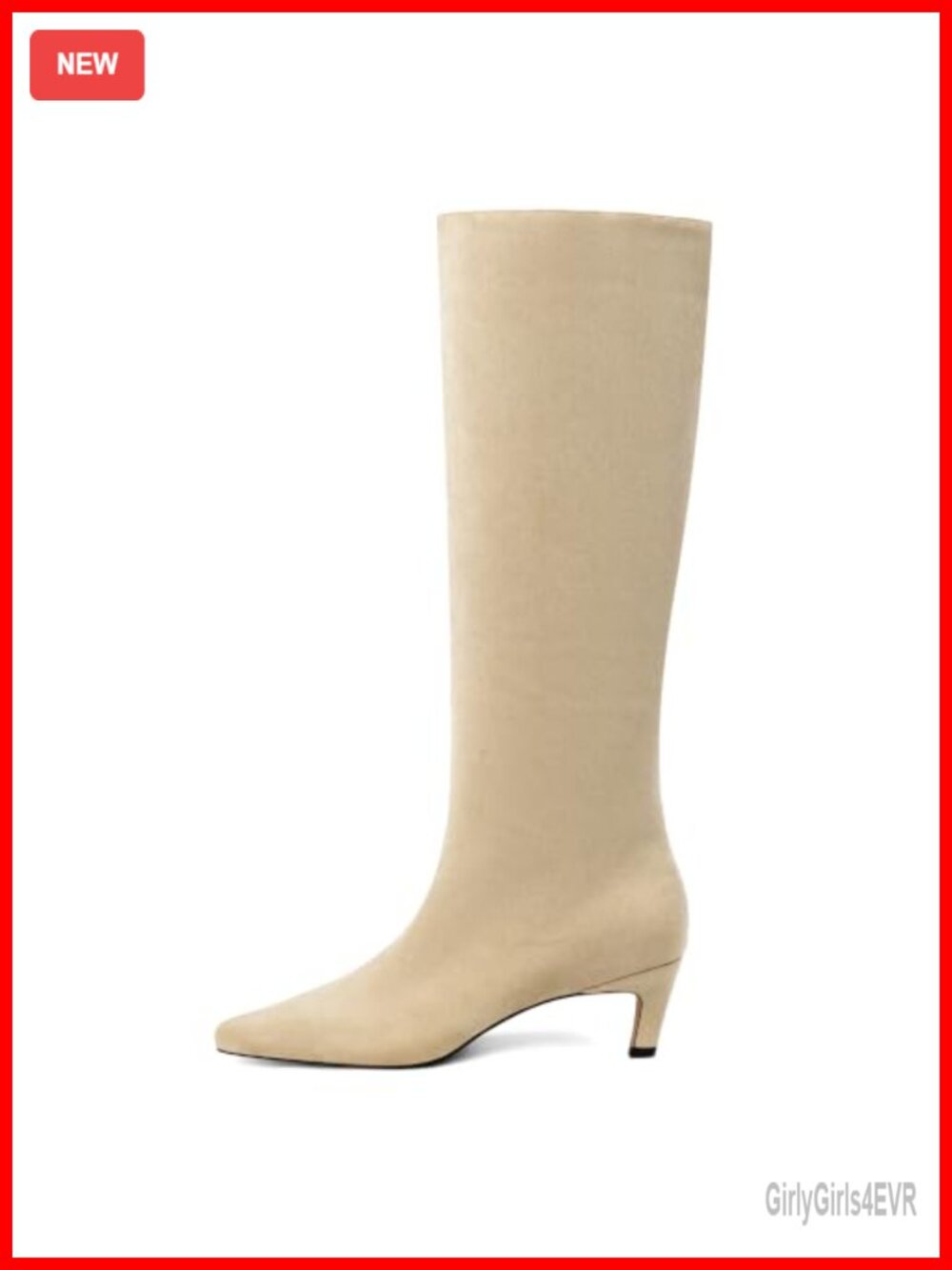 Kitten Heel Knee High Boots Square Toe Faux Suede Tall Boots